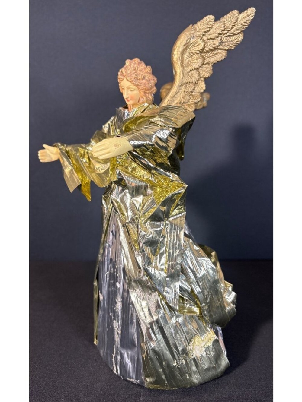 Victorian Angel Figurine Gold & Silver Foil Robe Intricate Wing Tree Topper - Picture 4 of 12